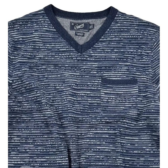 Grayers Mens Merino Wool Sweater XXL V-neck Blue Indigo Pocket 2XL 3D Stripes - Picture 1 of 8